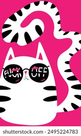 Black Cat with grumpy face. vector illustration. Sad cat, sarcastic greeting card. Animal print. Puzzled looking cat face.