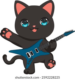 Black Cat Guitar Kitten Musician Character Mascot