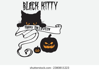 fondo de halloween del gato negro con calabaza para camisetas y pegatinas