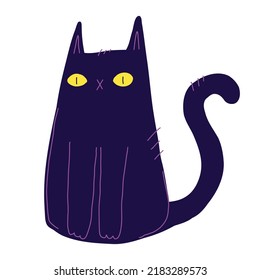 Black cat. Halloween cat character. Cartoon trendy kitten. Stock vector illustration isolated on white background.