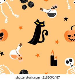 Black Cat and Halloween Element Seamless Pattern