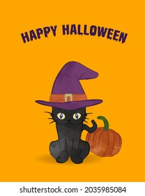 Black cat in a Halloween hat