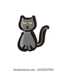 Black cat - Halloween icon (Hand-drawn line, colored version)