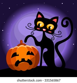 Black cat with Halloween pumpkin