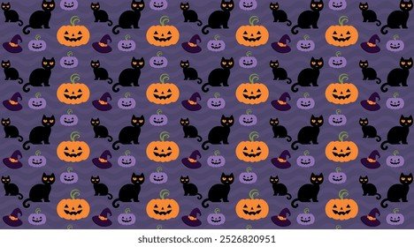 Black cat and halloween pumpkin, pattern, repeat, texture, fabric, paper pattern