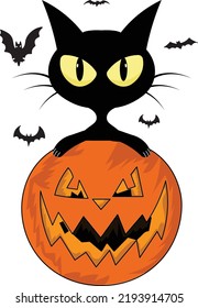 gato negro con vector de calabaza de halloween