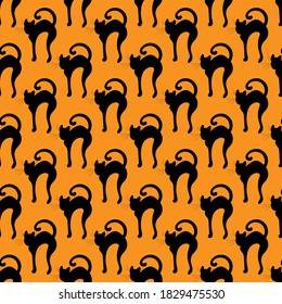 Black cat halloween seamless pattern background, vector
