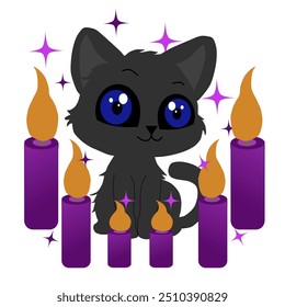 Gato negro con velas de estilo Halloween