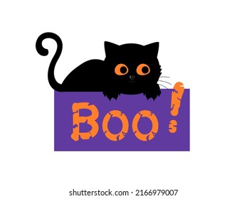 Black cat with Hand drawn font on white background vector illustration.