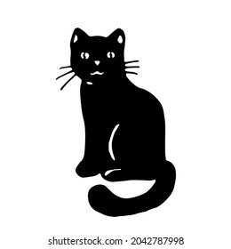 Black cat. Hand drawn vector image