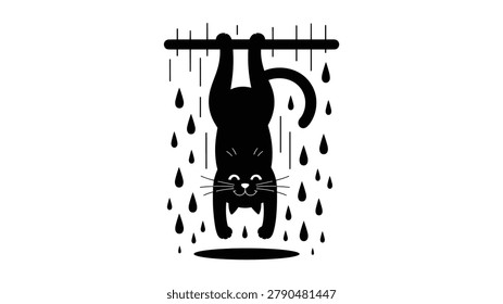 Black Cat Hanging Upside