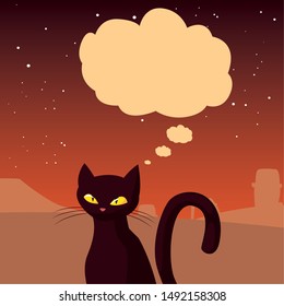 black cat happy halloween celebration design