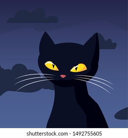 black cat happy halloween celebration design