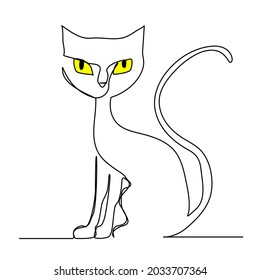 Schwarze Katze Frohe Halloween fortlaufende Linie Zeichnung einer Katze.
