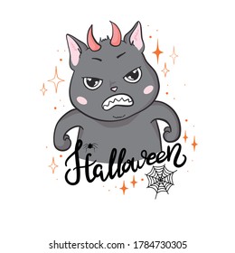 Black cat in a happy Halloween. Vector, illustration.