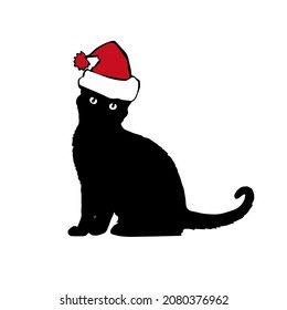 Black Cat Hat Christmas Illustration Stock Vector (Royalty Free ...