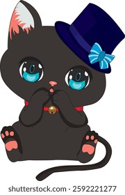 Black Cat With Hat Kitten Mascot