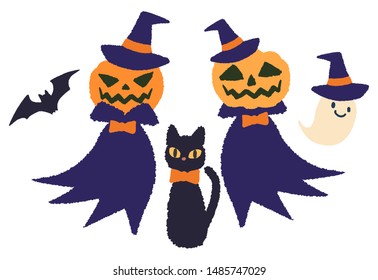 Black cat haunted pumpkin bat ghost