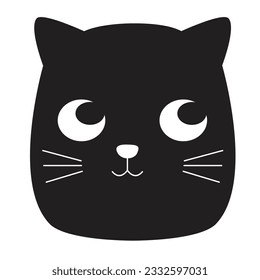 black cat head design illustration Cute pet icons, signs and symbols for Halloween.