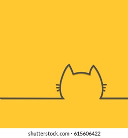 Black cat head face contour silhouette line icon. Kitty kitten with whisker Cute cartoon character. Baby pet Yellow background. Isolated Flat design Vector illustration