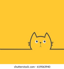 Black cat head face with eyes Contour silhouette line icon. Cute cartoon character.  Yellow background. Flat design Vector illustration