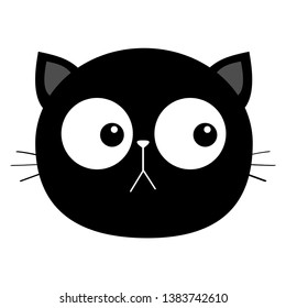 Black cat head face round icon with big eyes. Cute cartoon kawaii funny character. Pet baby print collection. Flat design. White background. Isolated. Vector illustration