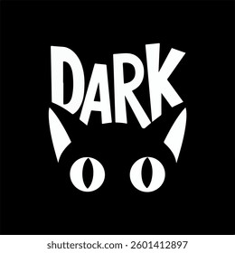 Black cat head face silhouette icon. Vector logo cat for tattoo or T-shirt design or outwear. Cute print-style cat background. Cat in shadow white line art. Pet collection cute cartoon character