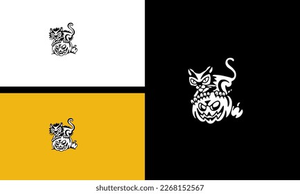 black cat with head halloween vector outline art design