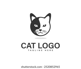 Design de logotipo isolado da cabeça do gato preto. Logotipo Simples Circle Cat.
