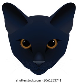 Black cat head isolated on white background. Graphic vector