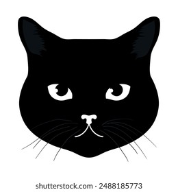 Black cat head isolated on white background. Feline face. Vector illustration