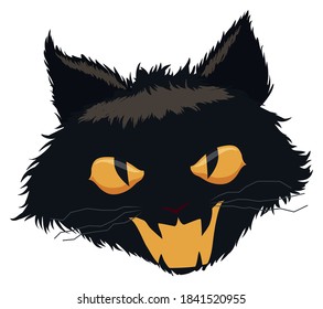 Black cat head with menacing behaviour, vector illustration isolated over white background.
