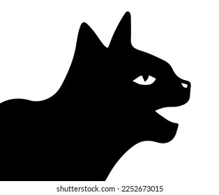 Cabeza de gato negro. El gato maulló. Ilustración del vector