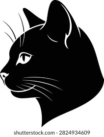 Black cat head profile closeup silhouette vector art transparent background