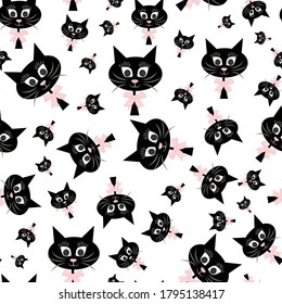 BLACK CAT head seamless pattern vector illustration