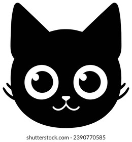 Black Cat Head Silhouette Icon - Cute and Funny Kawaii Design for a Touch of Whimsy