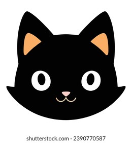 Black Cat Head Silhouette Icon - Cute and Funny Kawaii Design for a Touch of Whimsy