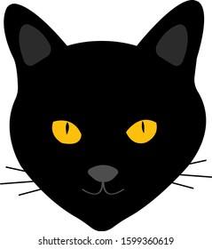 black cat head with sparkling orange eyes portrait on white background pet concept