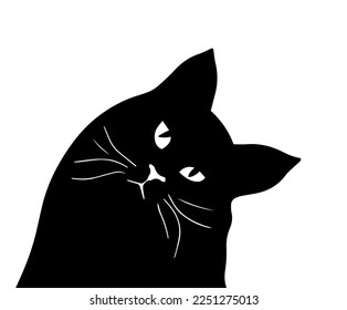 Black cat head. Surprised cat. Vector illustration