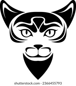 Black cat head tattoo, tattoo illustration, vector on a white background.