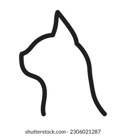Black Cat head thin line icon vector,isolated on white background. Side view. Vector illustration.