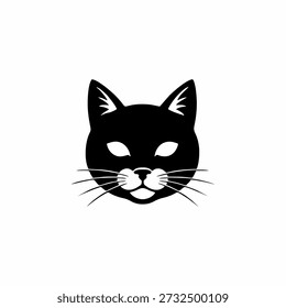 Black Cat Head Vector Illustration, Minimalist Feline Face Silhouette Icon isolated on white background.