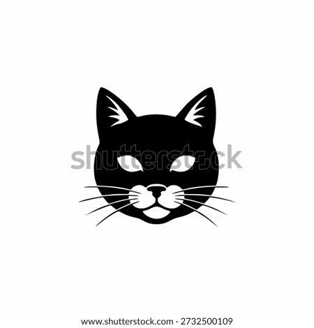 Black Cat Head Vector Illustration, Minimalist Feline Face Silhouette Icon isolated on white background.
