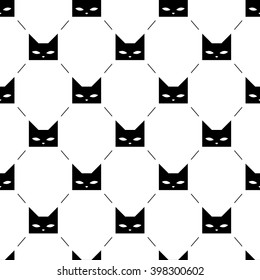 Black cat heads isolated on white background seamless pattern. Vector illustration