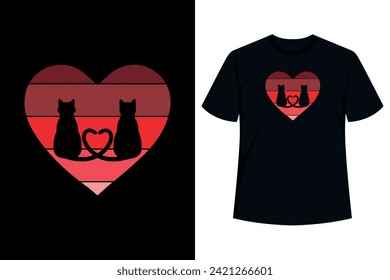 Black Cat Heart Valentines Day Cute Kitten Kitty Love V-Day T-Shirt