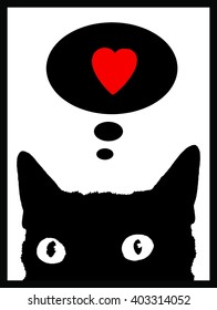 black cat with heart vector print