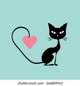 Black cat with hearts