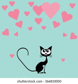 Black cat with hearts