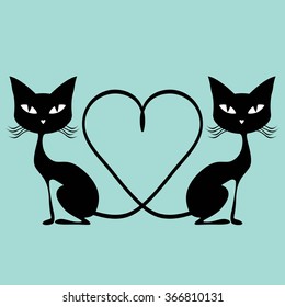 Black cat with hearts