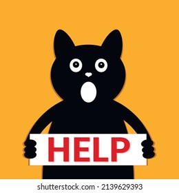Black cat help call vector illustration